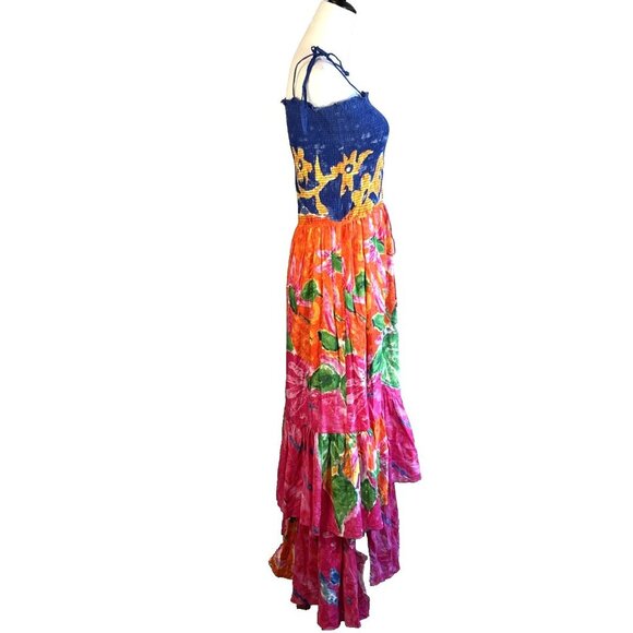 LAUREN RALPH LAUREN Maxi Dress Tiered Tie-Shoulder Tropical Print Ruched Tube SP - Picture 2 of 13